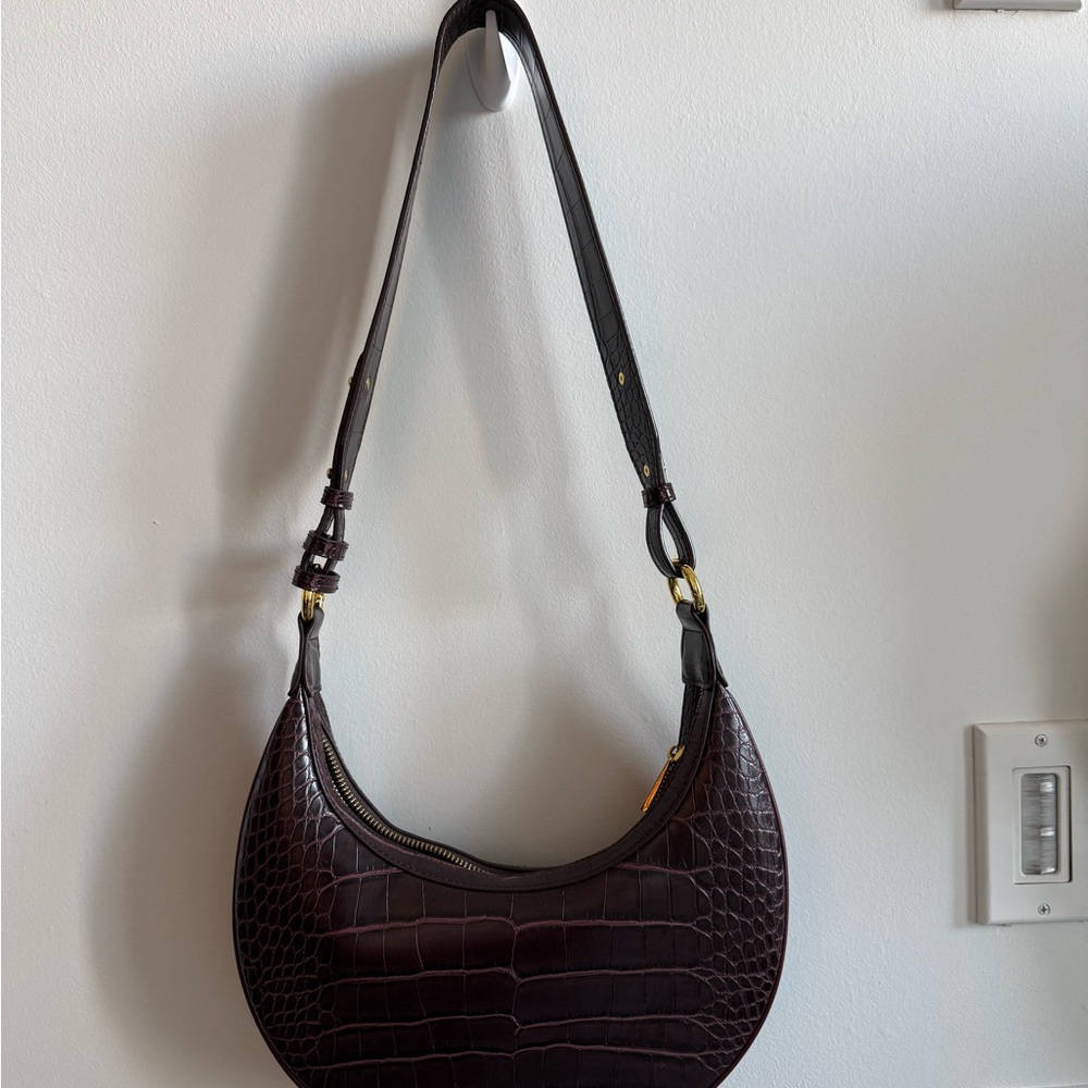 JW PEI Dark Brown Crocodile-Embossed Crossbody Bag